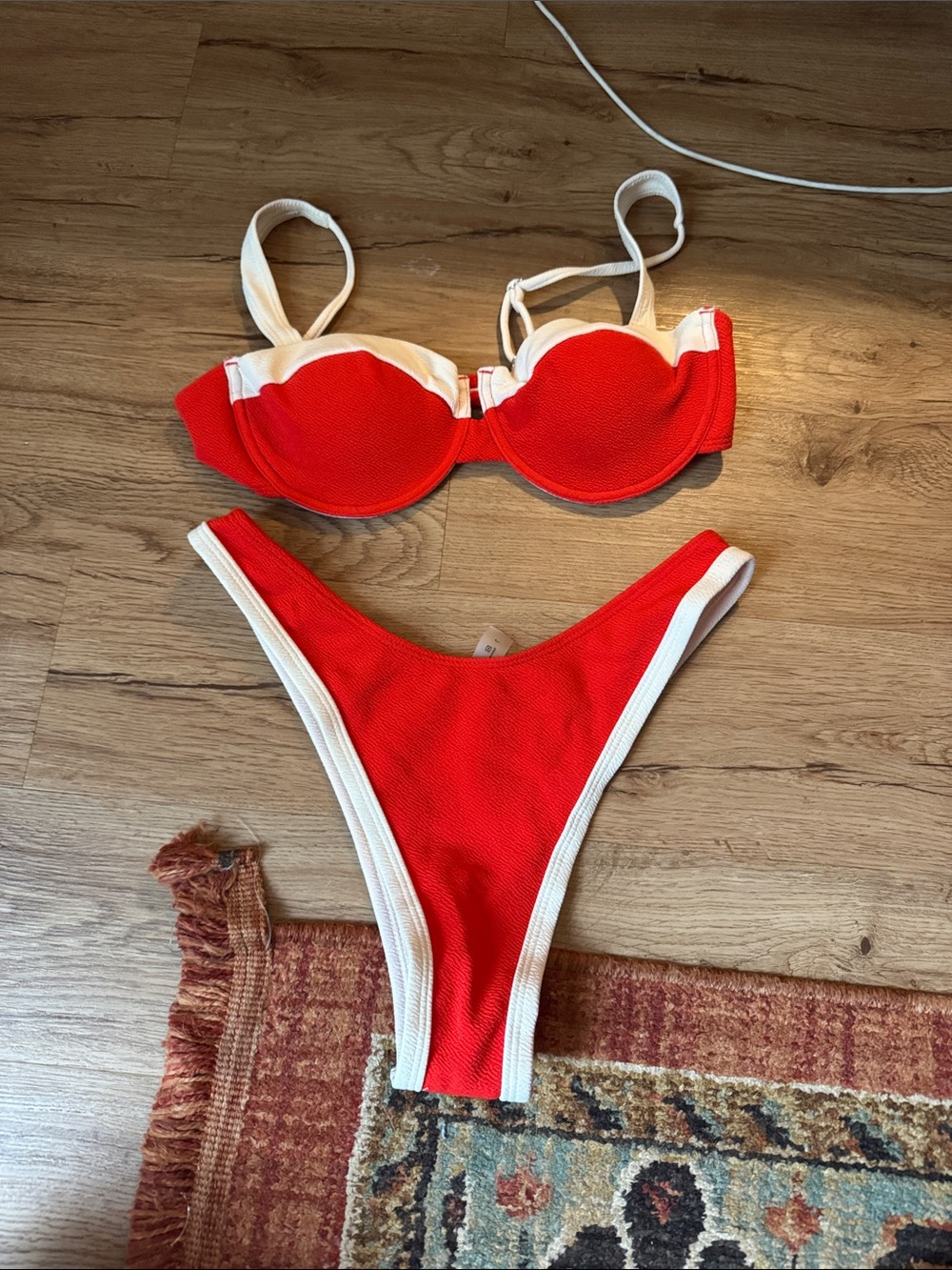 SHEIN Red and White Textured Bikini Set